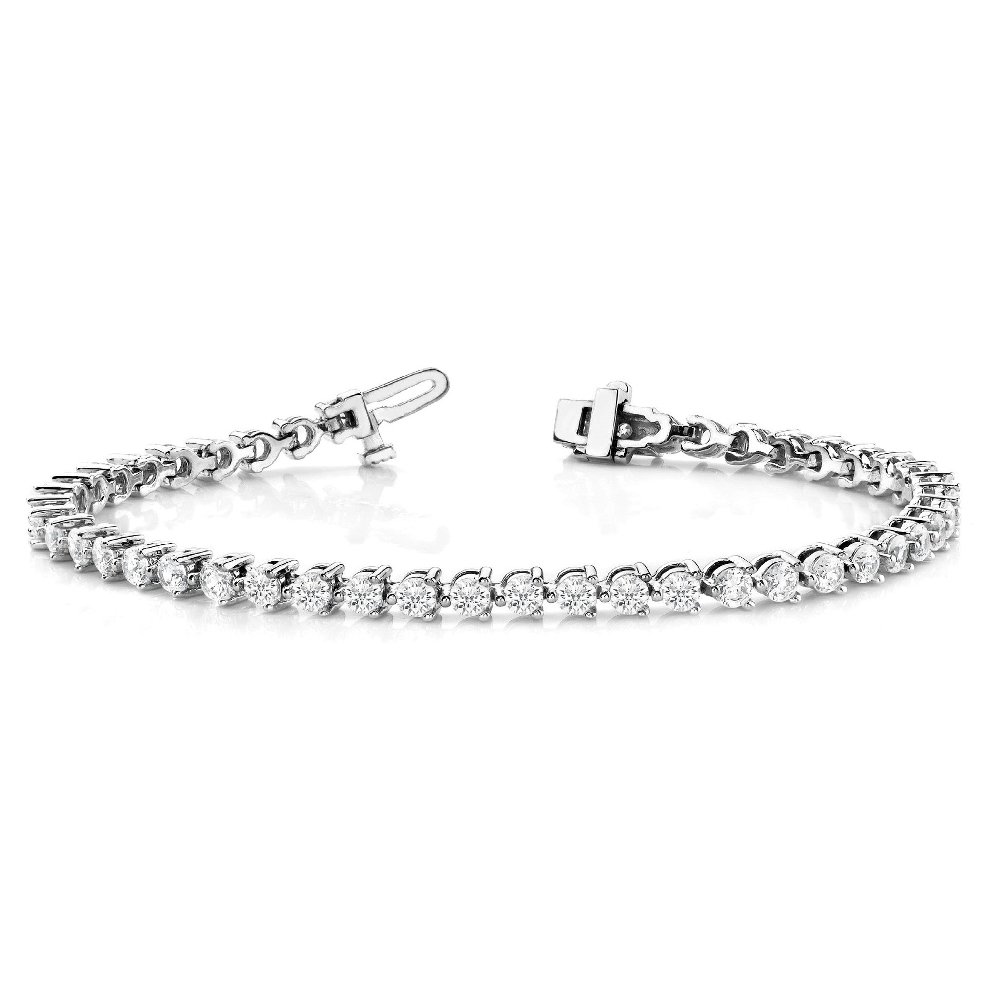 Three Prong Classic Diamond Tennis Bracelet - 14K White Gold - 10 Carat Total Weight