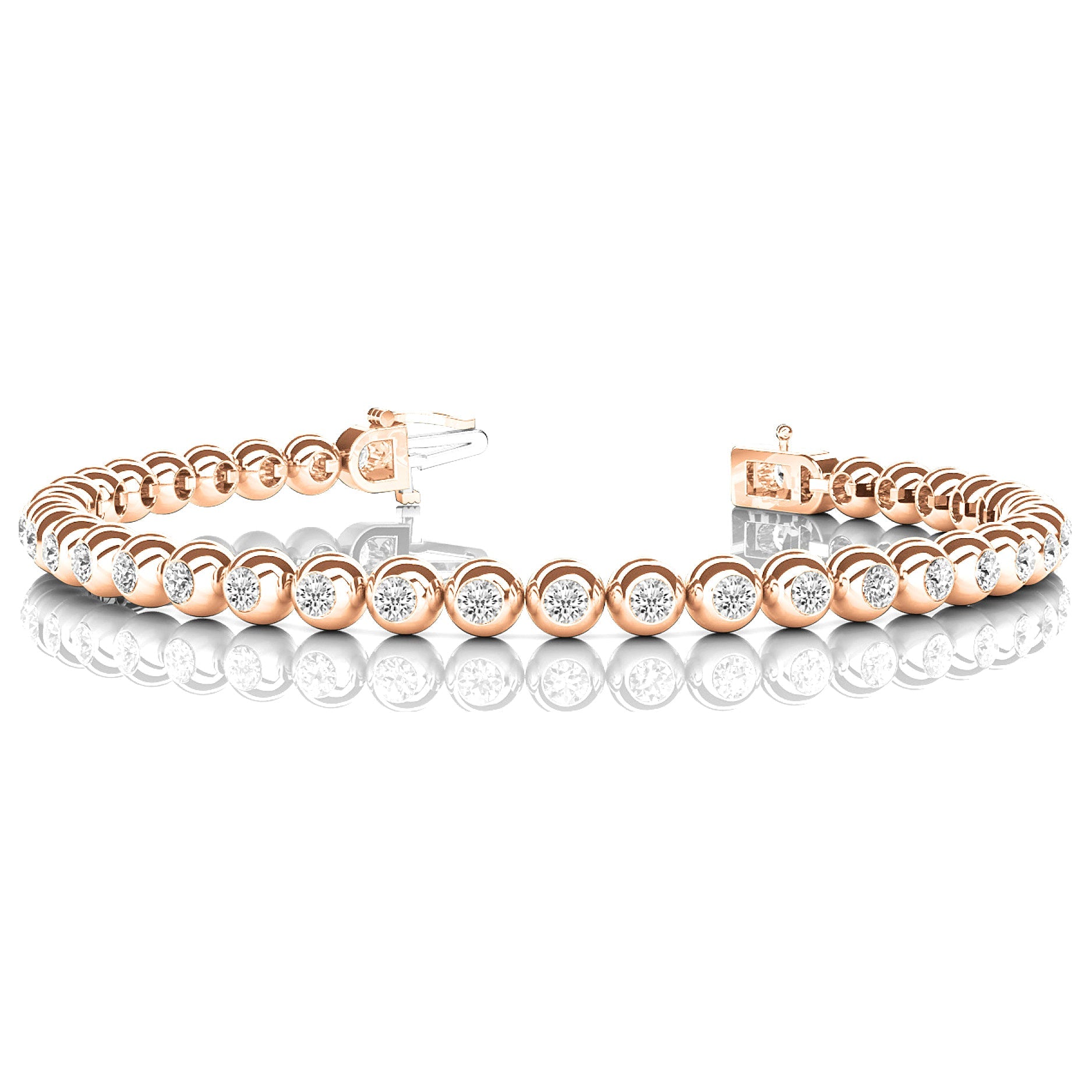 3.00 ctw Round Diamond Bezel Set Tennis Bracelet - 18K Rose Gold