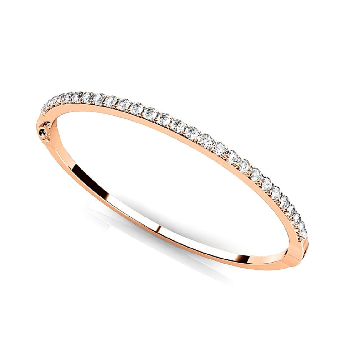 2.0 ctw Round Diamond Classic Bangle Bracelet Pave Set - 18K Rose Gold