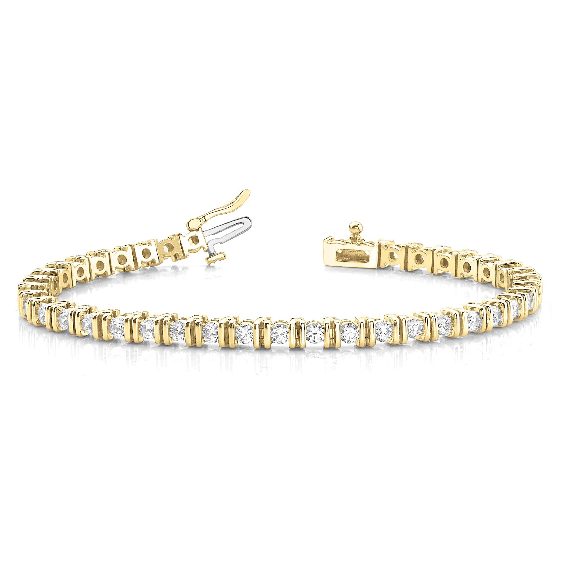 3.00 ctw Round Diamond Bar Set Tennis Bracelet - 14K Yellow Gold - F-G Color VS1-VS2 Clarity