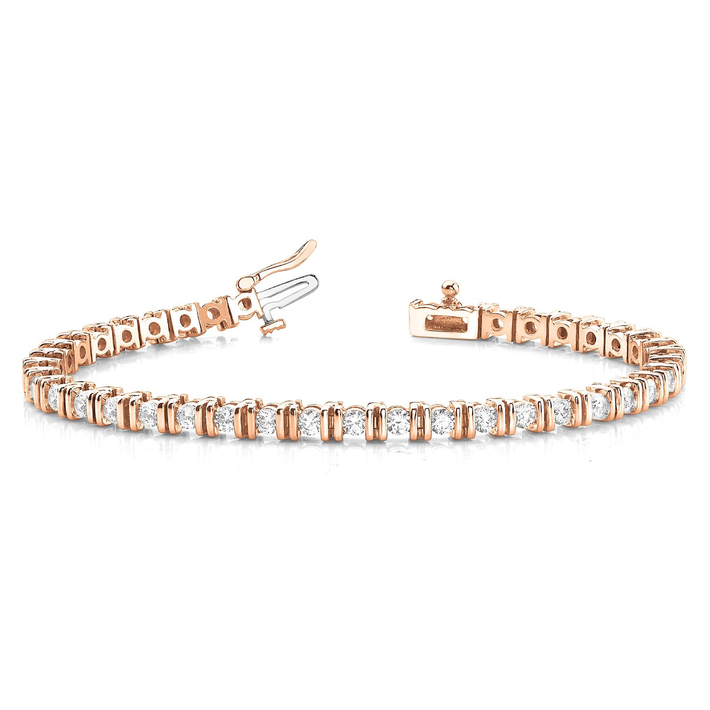 3.00 ctw Round Diamond Bar Set Tennis Bracelet - 14K Rose Gold - F-G Color VS1-VS2 Clarity