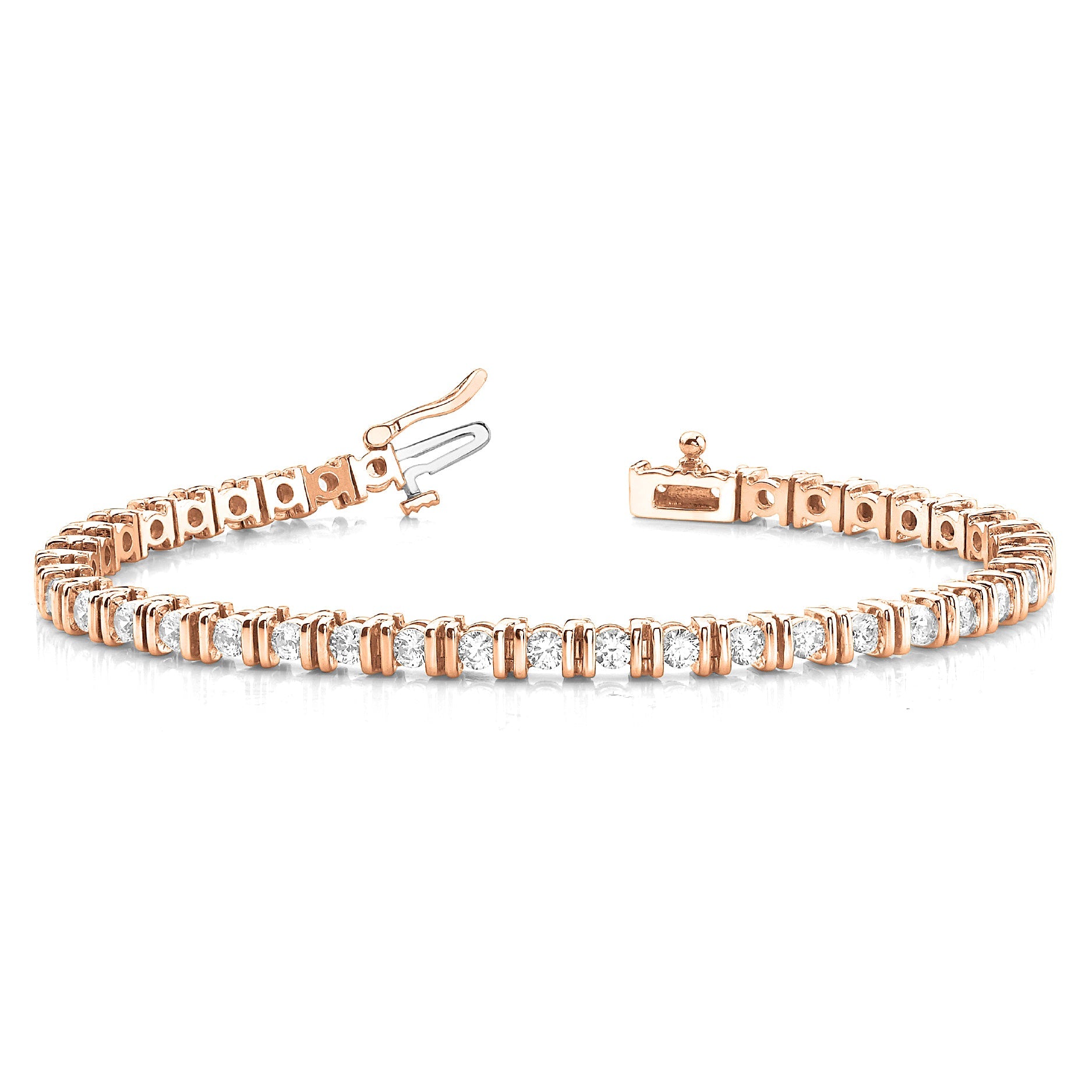 3.00 ctw Round Diamond Bar Set Tennis Bracelet - 14K Rose Gold - F-G Color VS1-VS2 Clarity