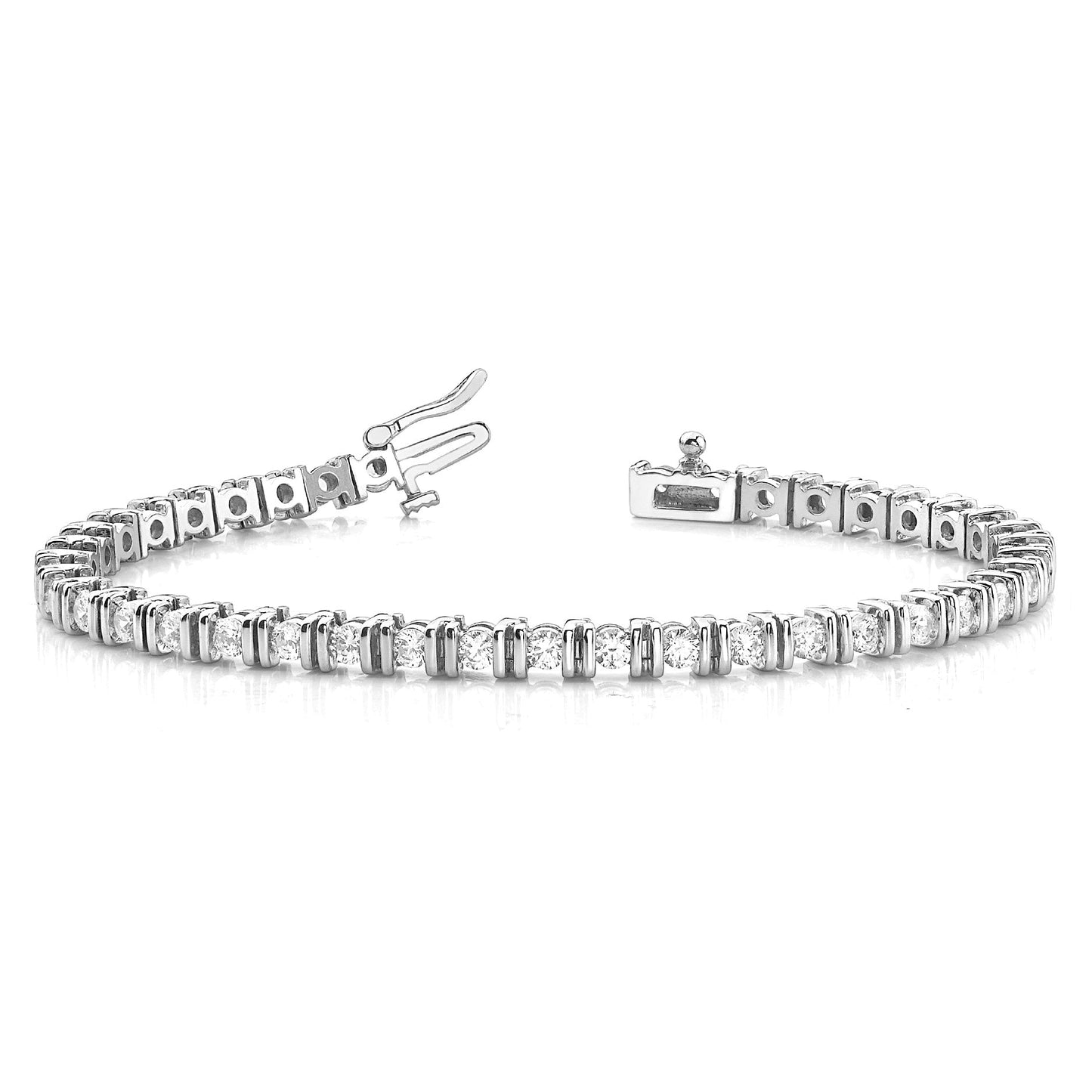 3.00 ctw Round Diamond Bar Set Tennis Bracelet - 14K White Gold - H-I Color I1-I2 Clarity