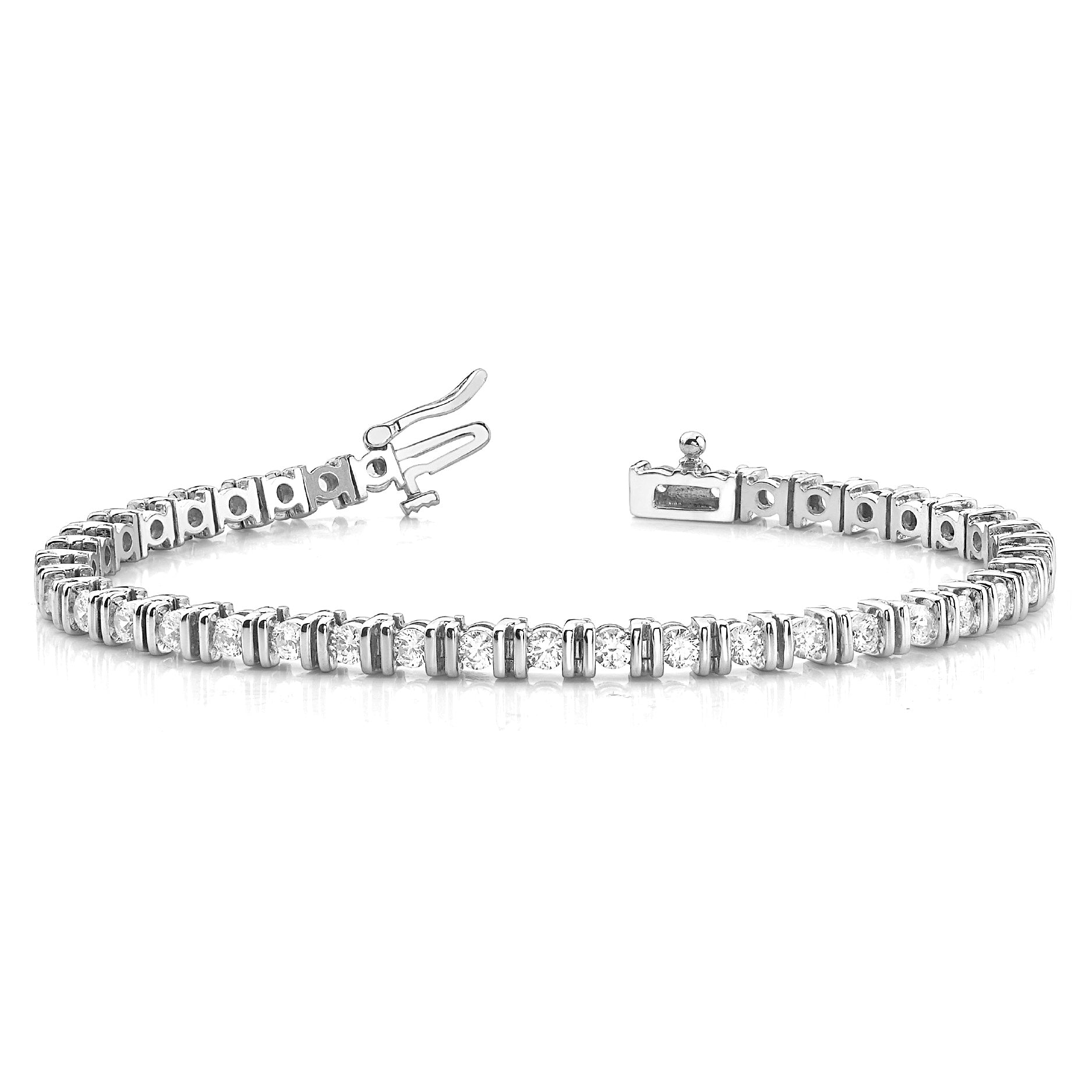 3.00 ctw Round Diamond Bar Set Tennis Bracelet - 14K White Gold - H-I Color I1-I2 Clarity