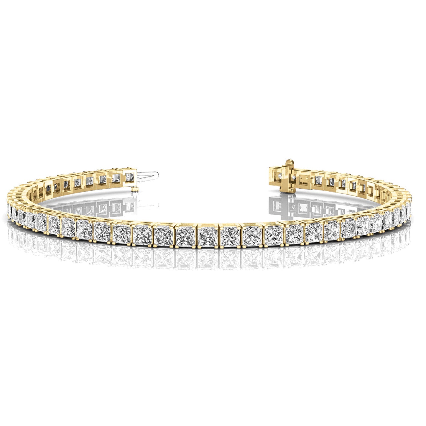 10.0 ctw Princess Cut Diamond Tennis Bracelet With Modern Square Prongs - 18K Yellow Gold