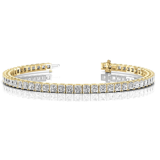 10.0 ctw Princess Cut Diamond Tennis Bracelet With Modern Square Prongs - 18K Yellow Gold