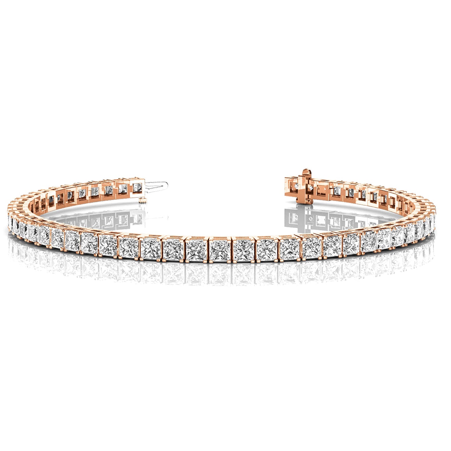 10.0 ctw Princess Cut Diamond Tennis Bracelet With Modern Square Prongs - 18K Rose Gold