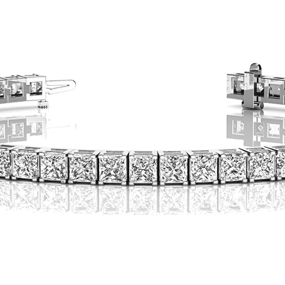 10.0 ctw Princess Cut Diamond Tennis Bracelet With Modern Square Prongs - 14K Rose Gold