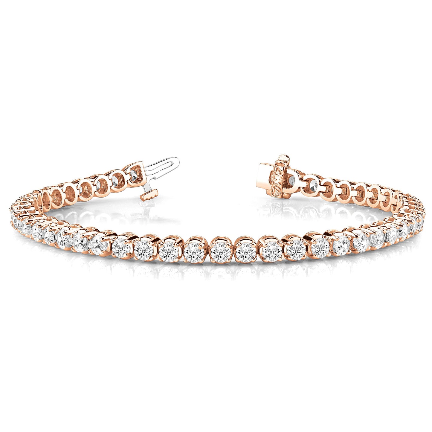 5.15 ctw Round Diamond Tennis Bracelet Four Prong Set - 18K Rose Gold