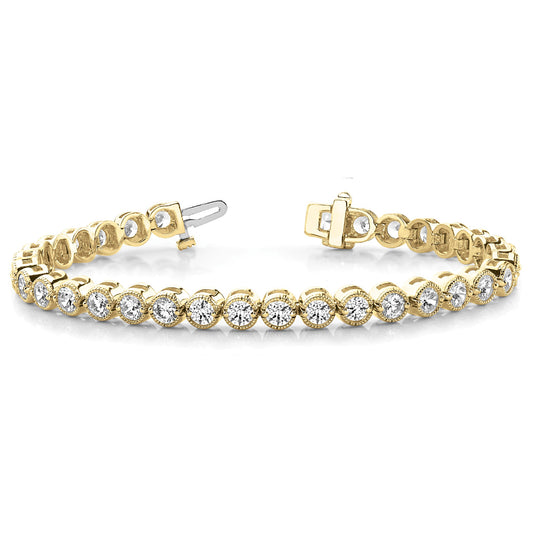 Milgrain Bezel Set 5.75 ctw Round Diamond Tennis Bracelet - 18K Yellow Gold