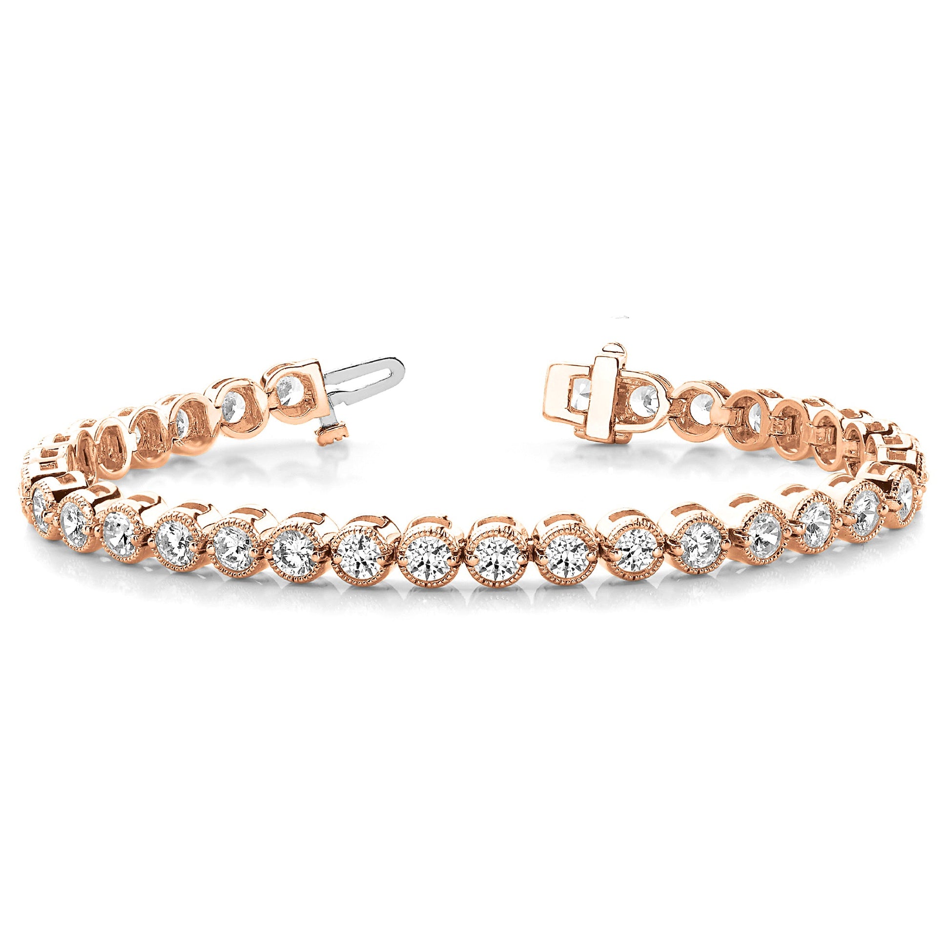 Milgrain Bezel Set 5.75 ctw Round Diamond Tennis Bracelet - 18K Rose Gold