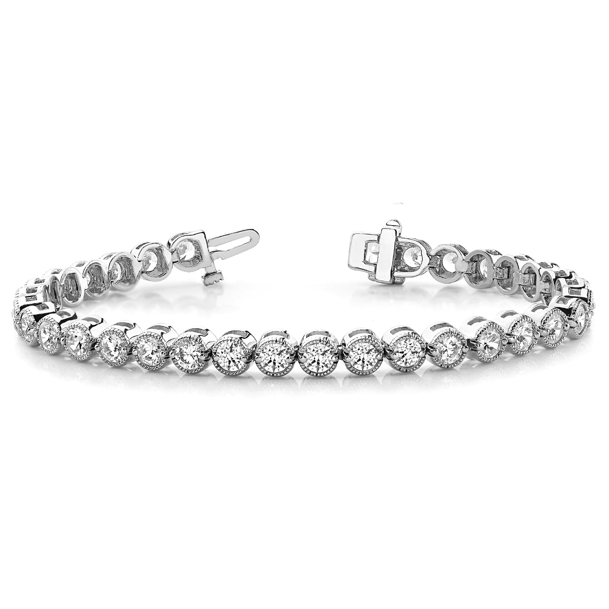 Milgrain Bezel Set 5.75 ctw Round Diamond Tennis Bracelet - Platinum 950