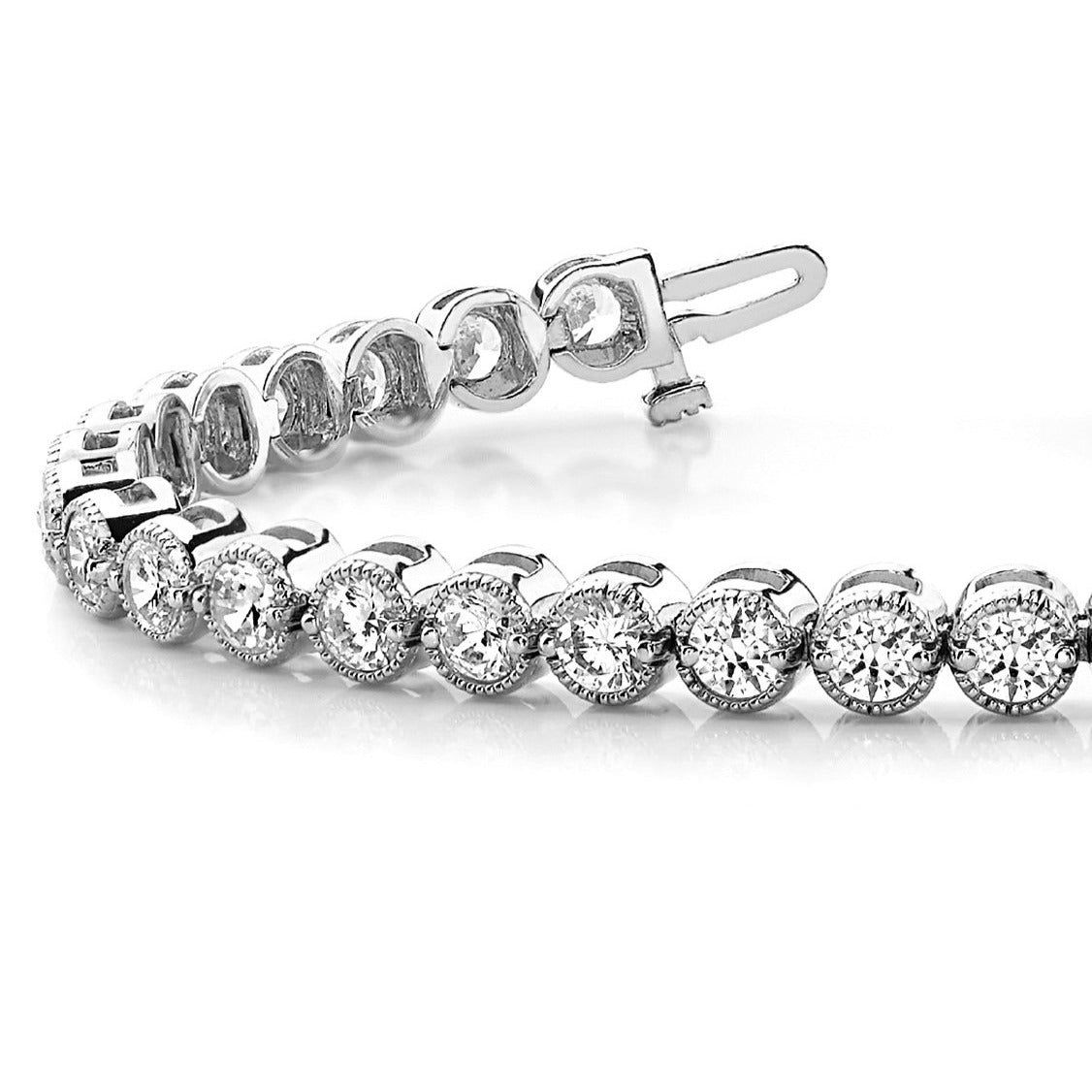 Milgrain Bezel Set 5.75 ctw Round Diamond Tennis Bracelet - 14K Yellow Gold