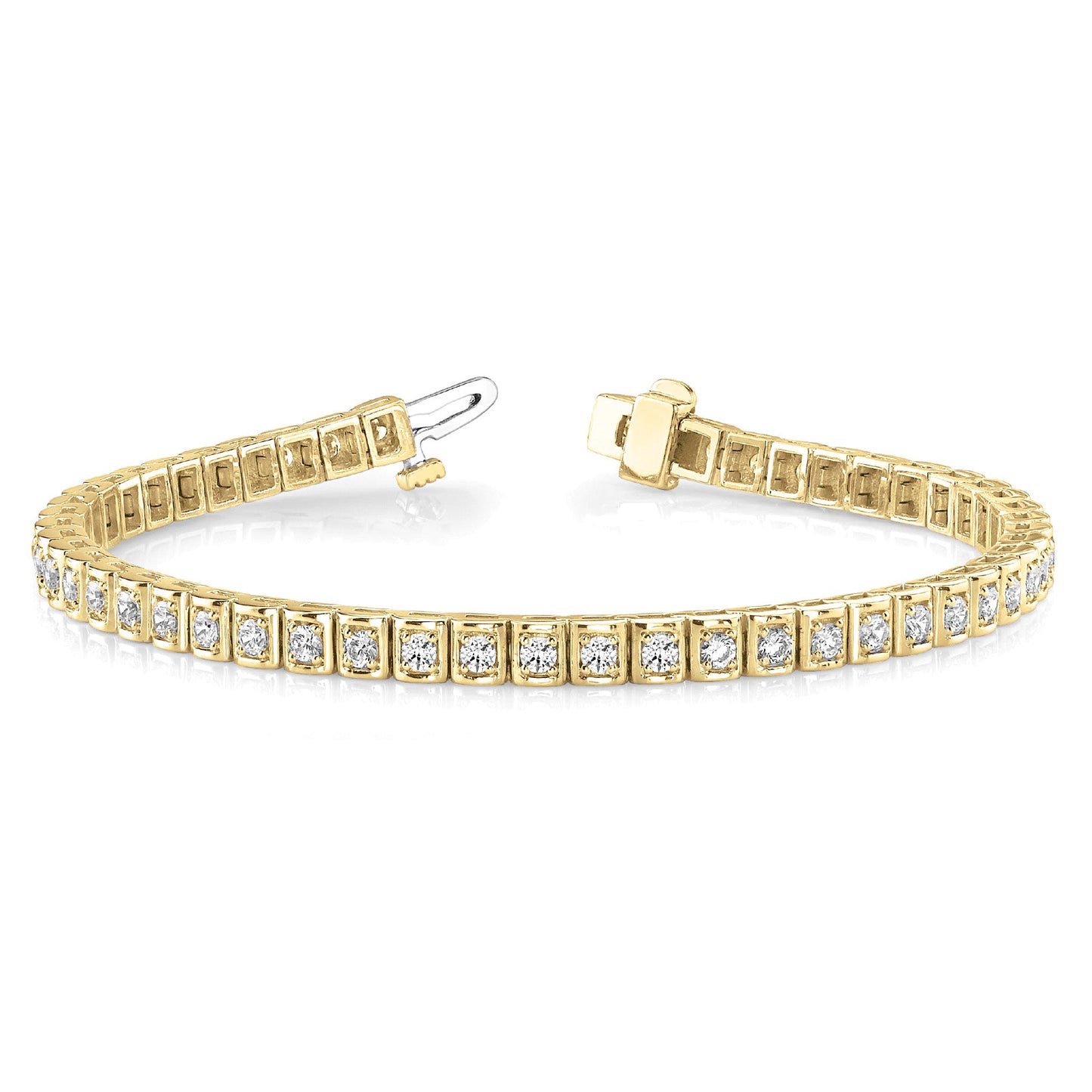 2.0 ctw Round Diamond Tennis Bracelet Four Prong Set Square Shape - 18K Yellow Gold