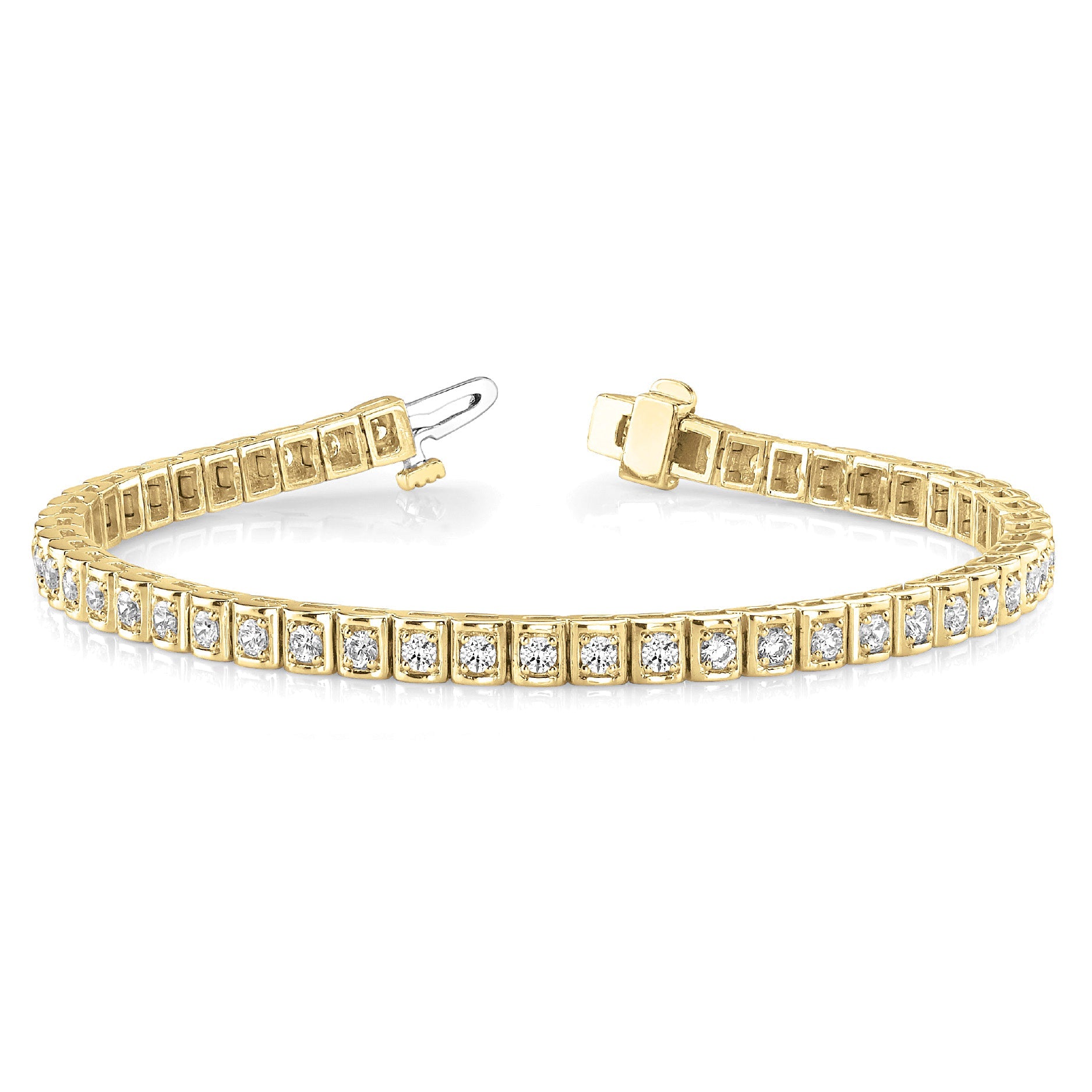 2.0 ctw Round Diamond Tennis Bracelet Four Prong Set Square Shape - 18K Yellow Gold