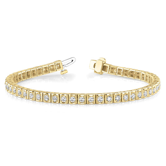 2.0 ctw Round Diamond Tennis Bracelet Four Prong Set Square Shape - 18K Yellow Gold