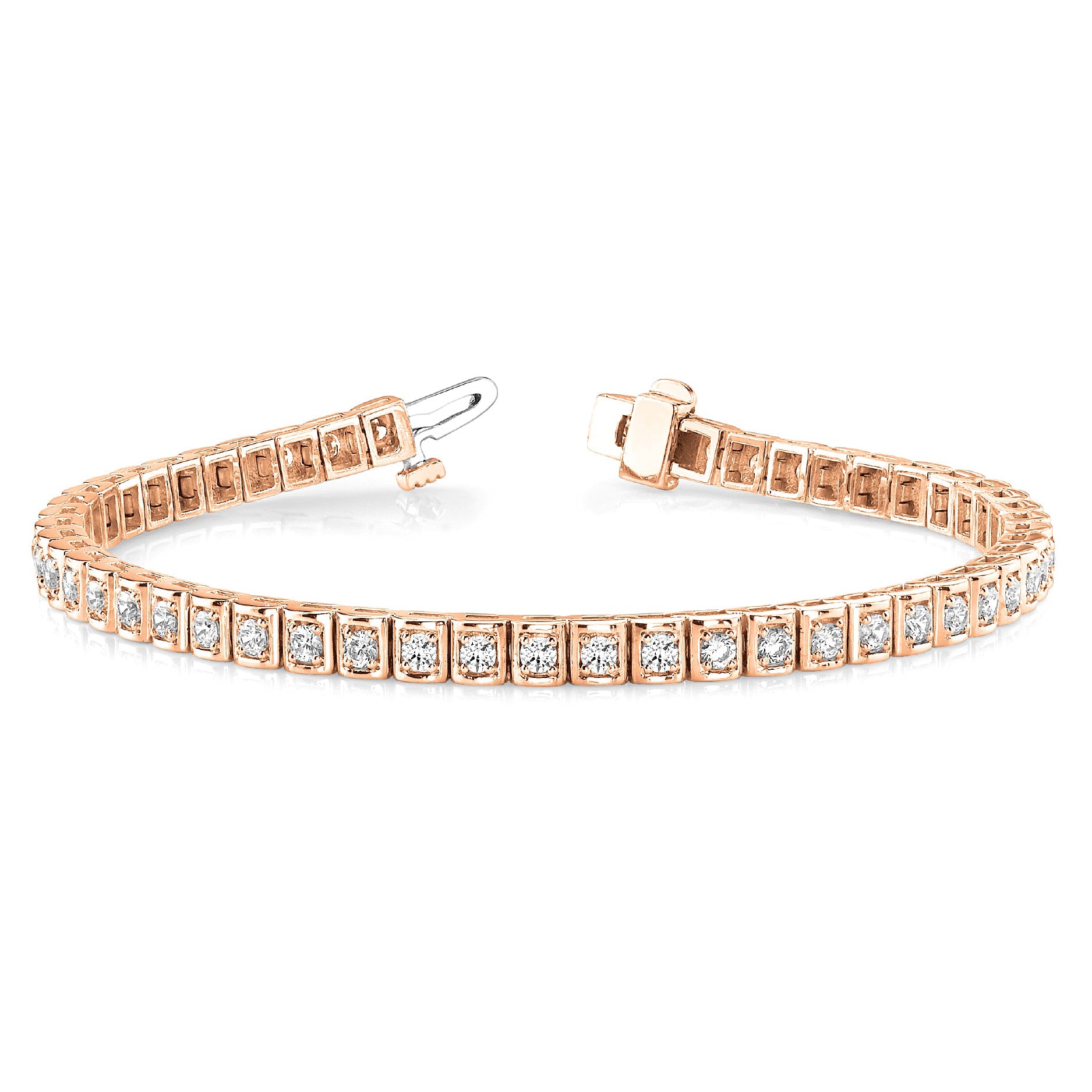 2.0 ctw Round Diamond Tennis Bracelet Four Prong Set Square Shape - 18K Rose Gold