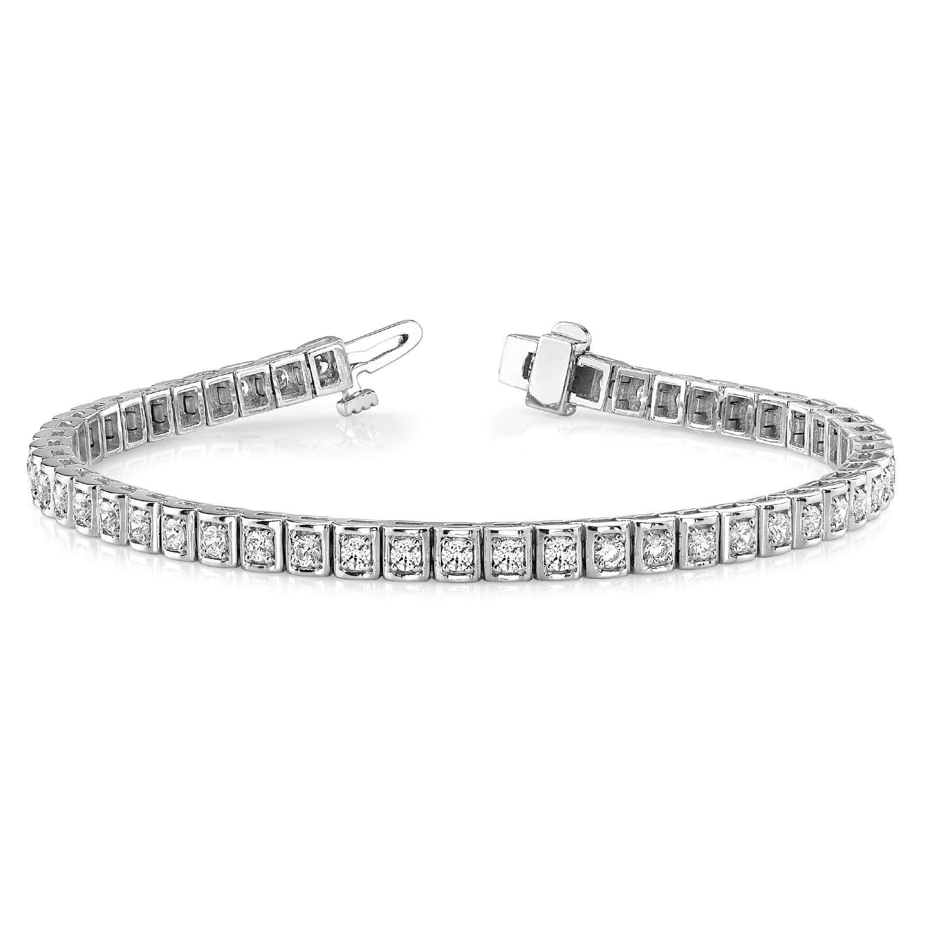 2.0 ctw Round Diamond Tennis Bracelet Four Prong Set Square Shape - Platinum 950