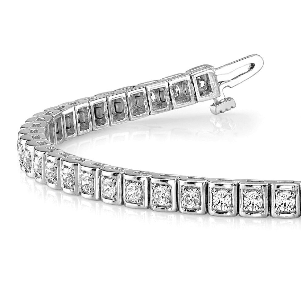 2.0 ctw Round Diamond Tennis Bracelet Four Prong Set Square Shape - 14K Rose Gold