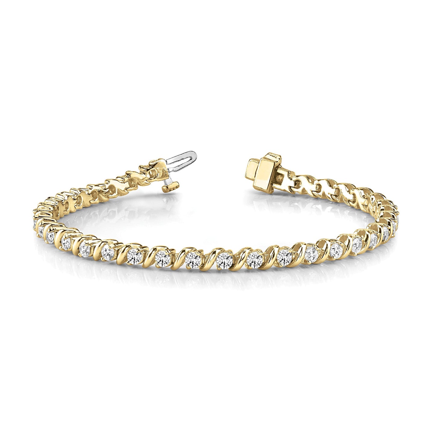 3.0 ctw Round Diamond Tennis Bracelet "S" Bar Style - 14K Yellow Gold - F-G Color VS1-VS2 Clarity