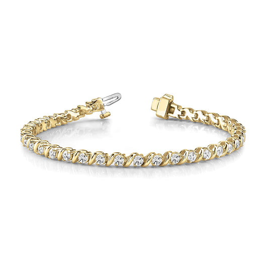 3.0 ctw Round Diamond Tennis Bracelet "S" Bar Style - 14K Yellow Gold - F-G Color VS1-VS2 Clarity