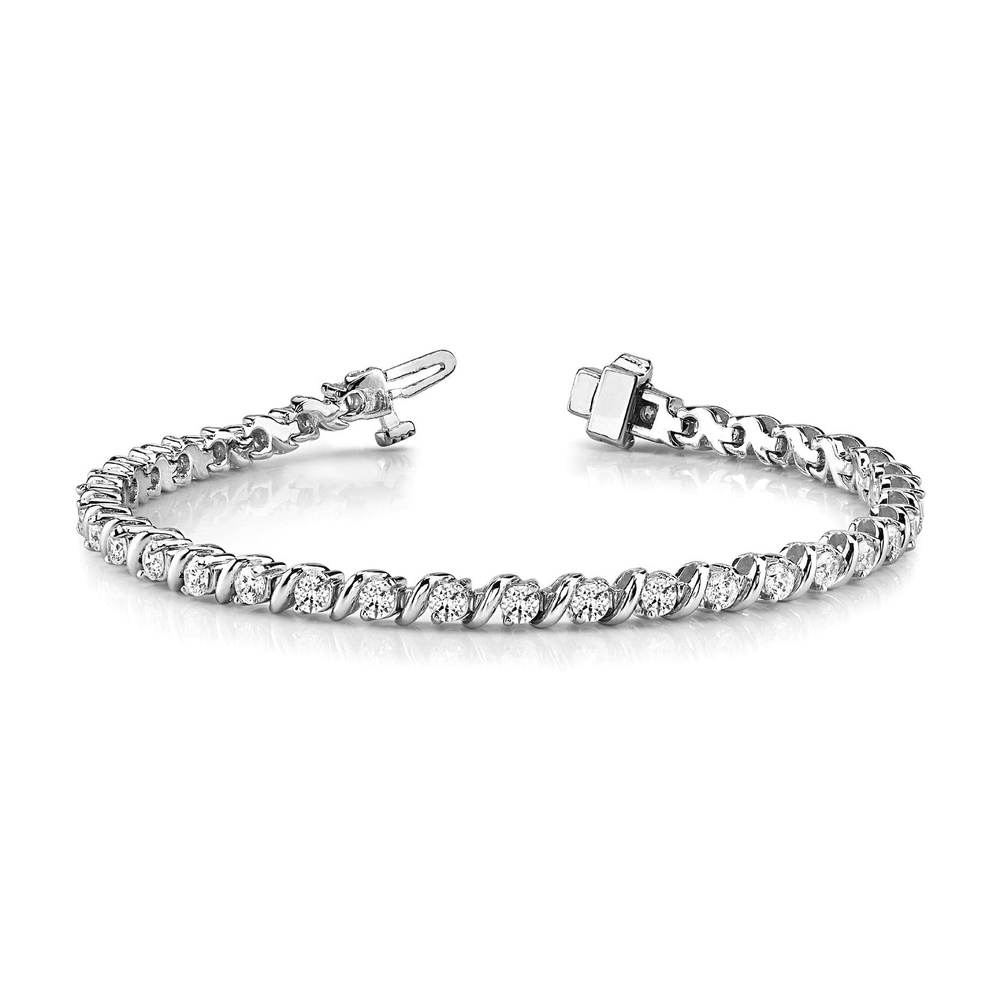 3.0 ctw Round Diamond Tennis Bracelet "S" Bar Style - 14K White Gold - G-H Color SI1-SI2 Clarity