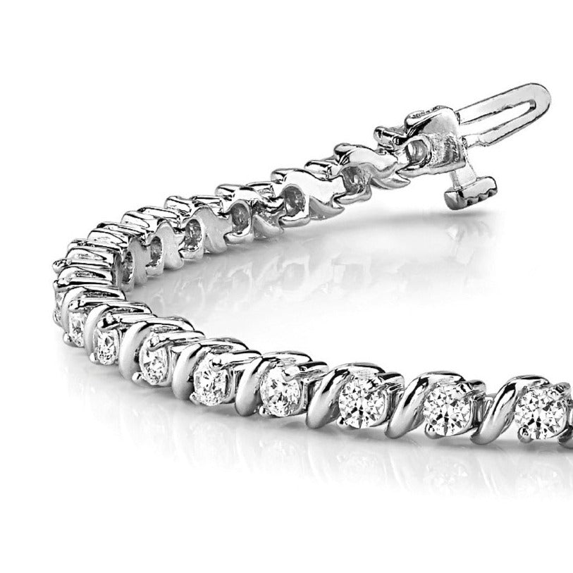 3.0 ctw Round Diamond Tennis Bracelet "S" Bar Style - 14K White Gold - F-G Color VS1-VS2 Clarity