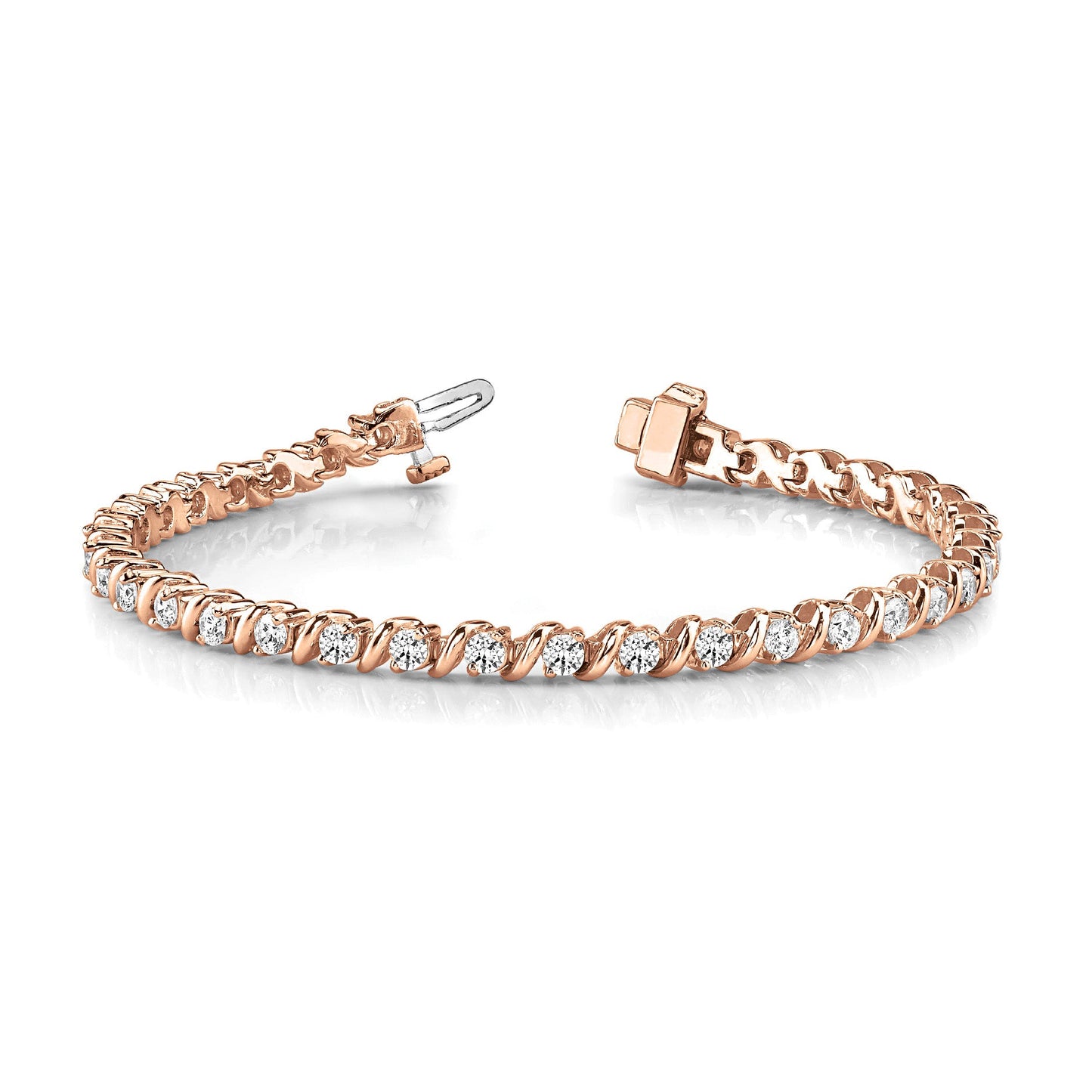 3.0 ctw Round Diamond Tennis Bracelet "S" Bar Style - 14K Rose Gold - F-G Color VS1-VS2 Clarity
