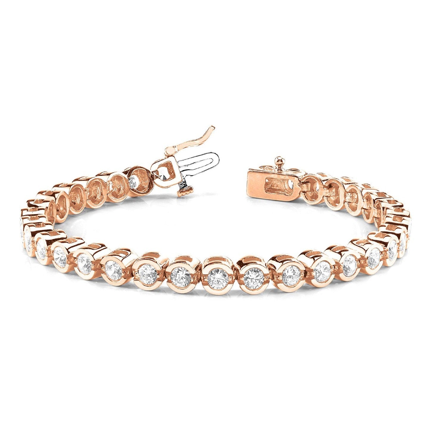 5.00 ctw Round Diamond Open Bezel Channel Set Tennis Bracelet - 18K Rose Gold - E-F Color VS1-VS2 Clarity