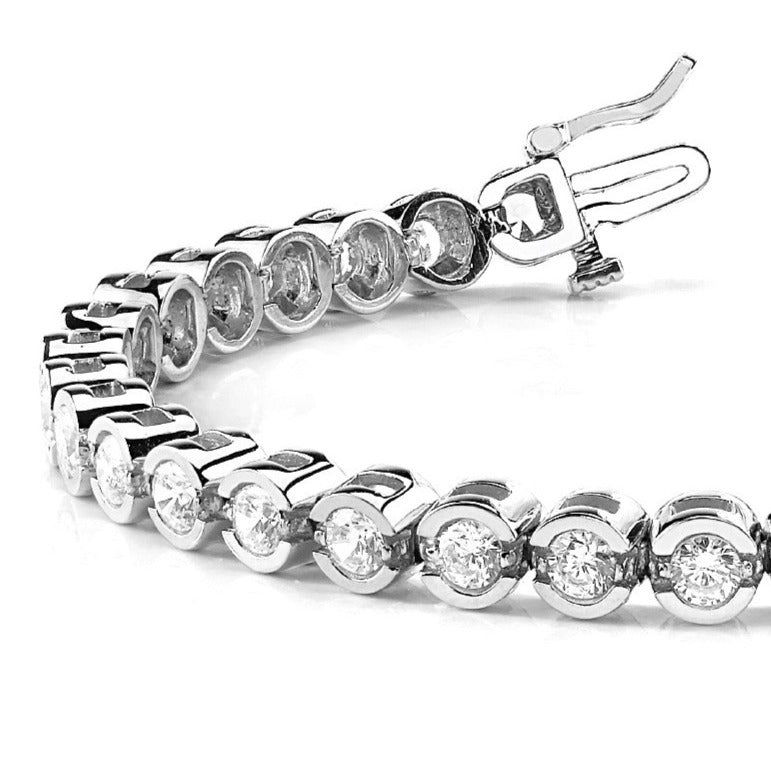 5.00 ctw Round Diamond Open Bezel Channel Set Tennis Bracelet - 14K White Gold - G-H Color SI1-SI2 Clarity