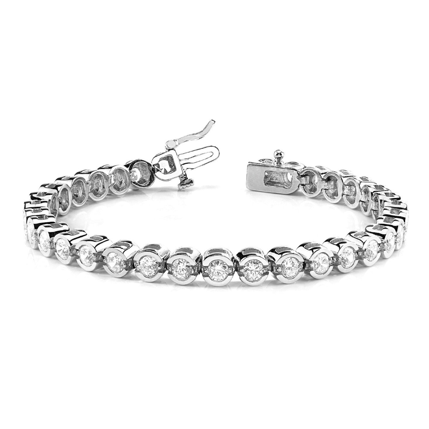 5.00 ctw Round Diamond Open Bezel Channel Set Tennis Bracelet - Platinum 950 - E-F Color VS1-VS2 Clarity