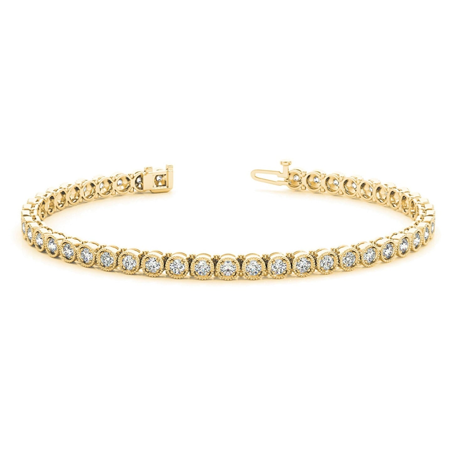 1.00 ctw Round Diamond Tennis Bracelet Milgrain - 18K Yellow Gold