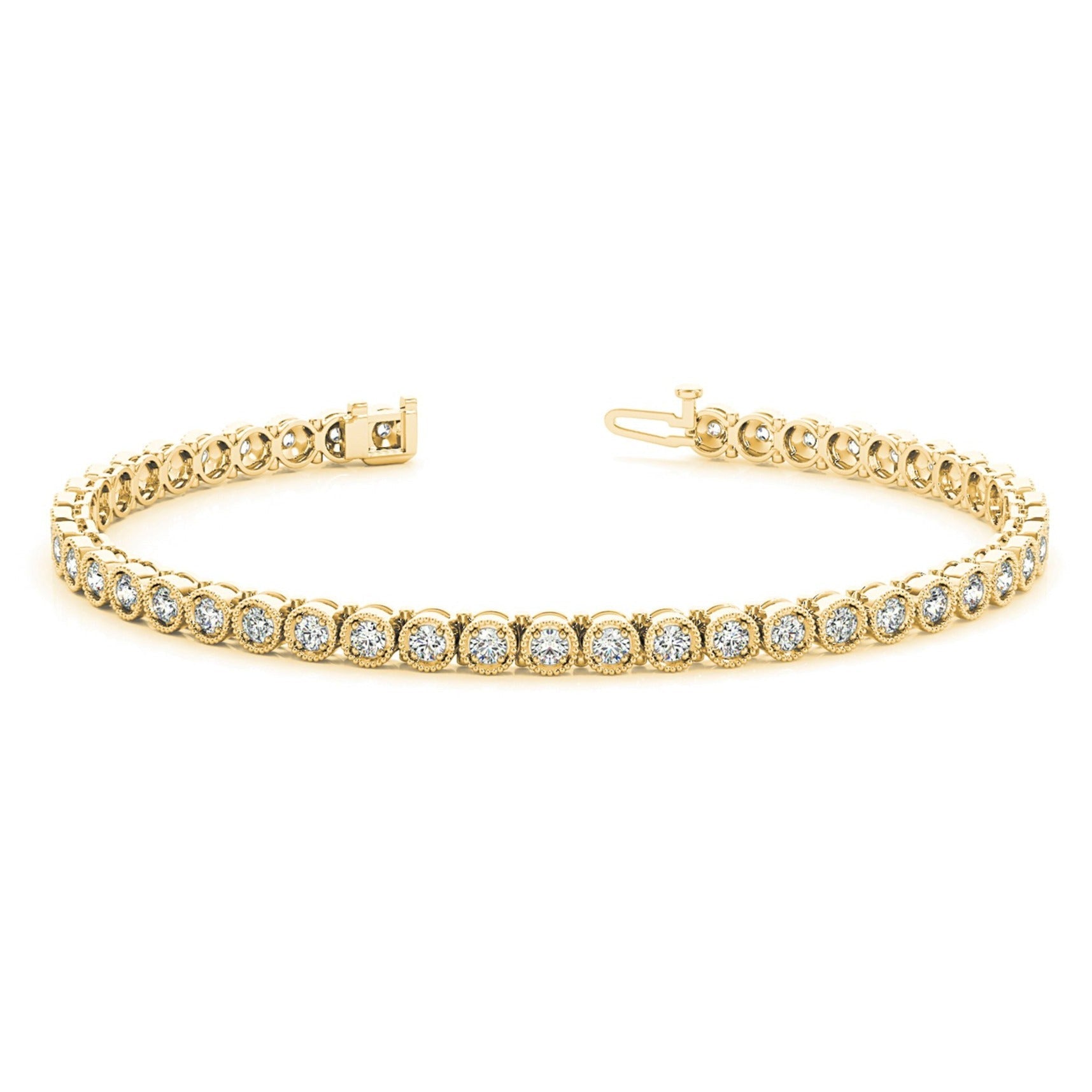1.00 ctw Round Diamond Tennis Bracelet Milgrain - 18K Yellow Gold