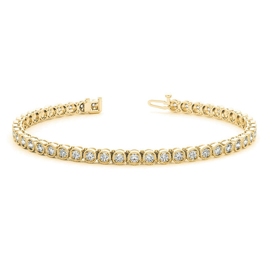 1.00 ctw Round Diamond Tennis Bracelet Milgrain - 18K Yellow Gold