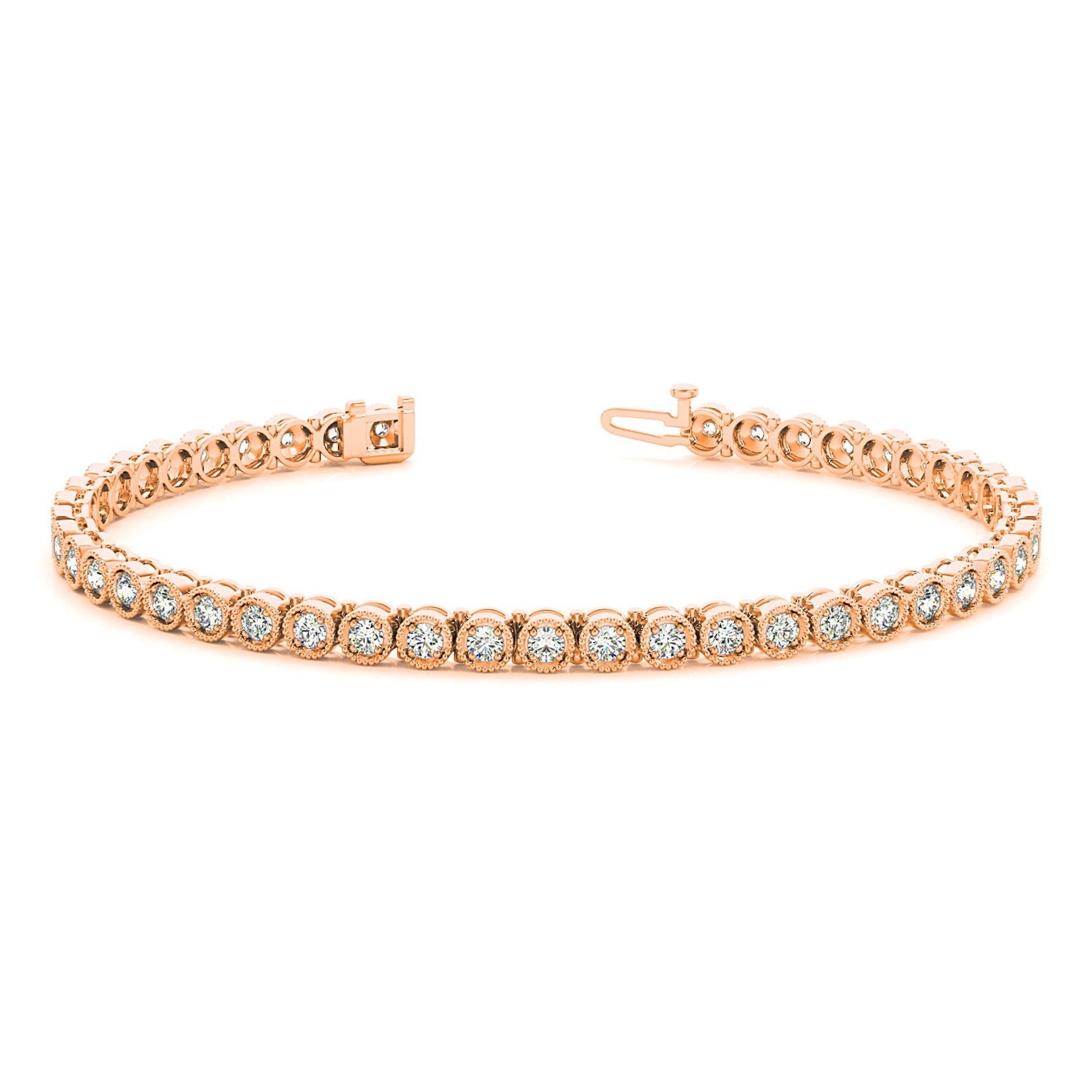 1.00 ctw Round Diamond Tennis Bracelet Milgrain - 18K Rose Gold