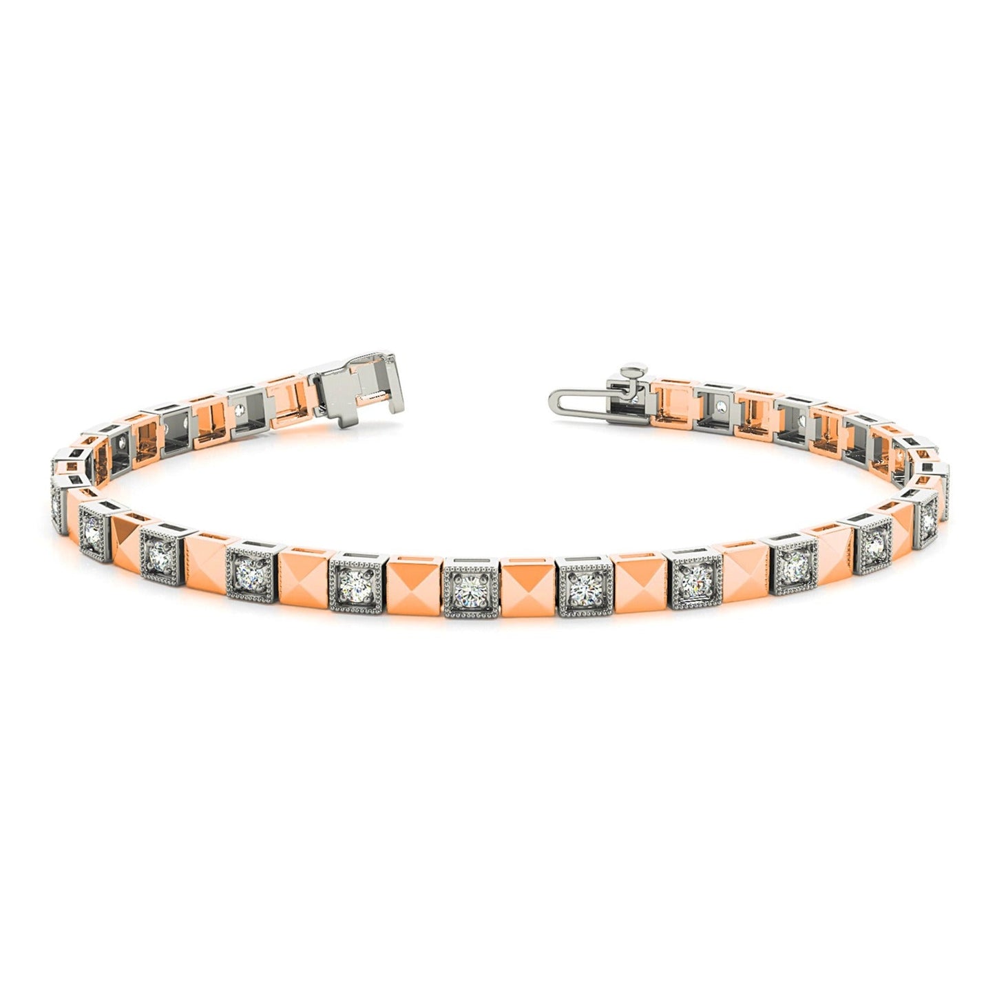 0.50 ct. Diamond Vintage Inspired Tennis Bracelet Milgrain Prong Set - 18K Rose & White Gold
