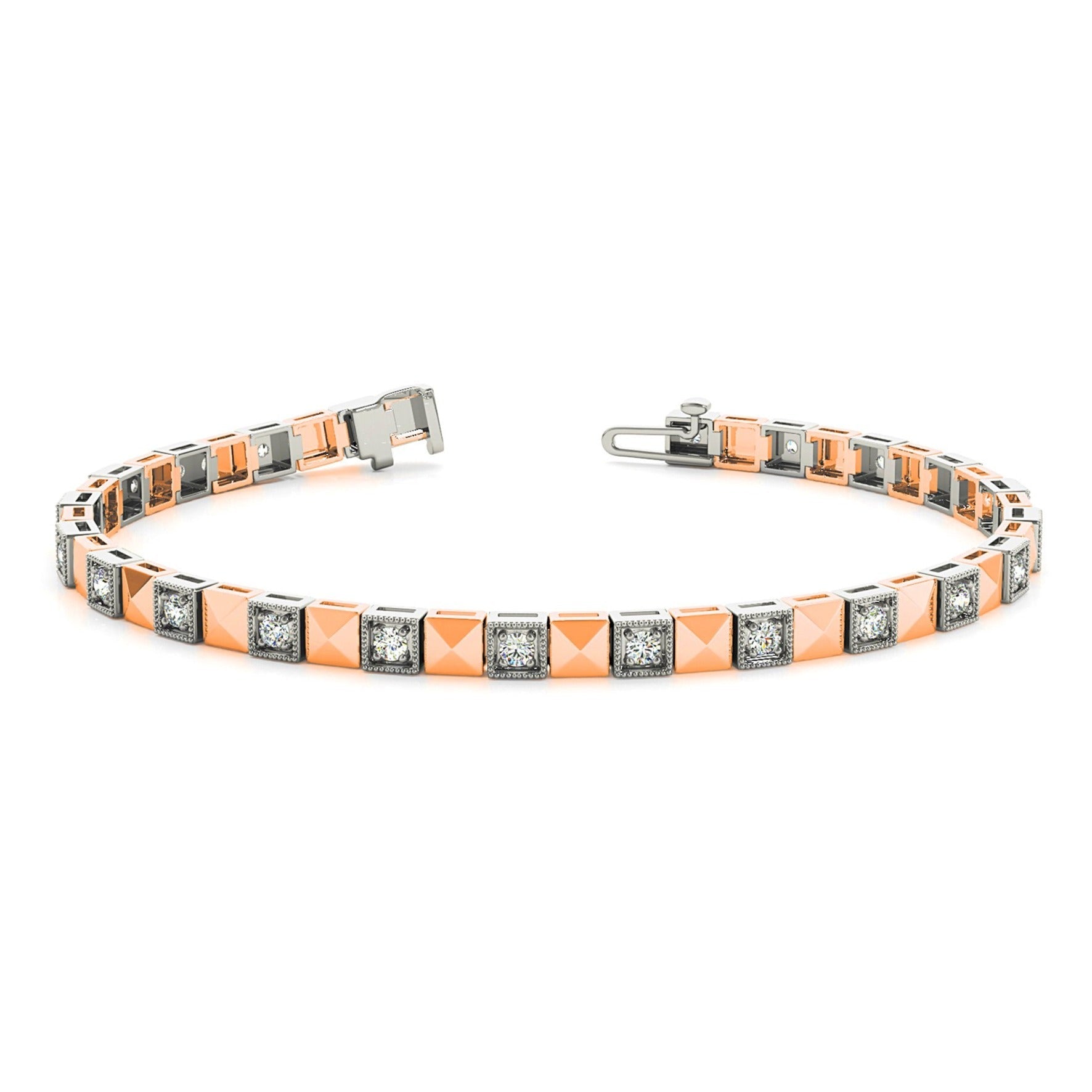 0.50 ct. Diamond Vintage Inspired Tennis Bracelet Milgrain Prong Set - 18K Rose & White Gold