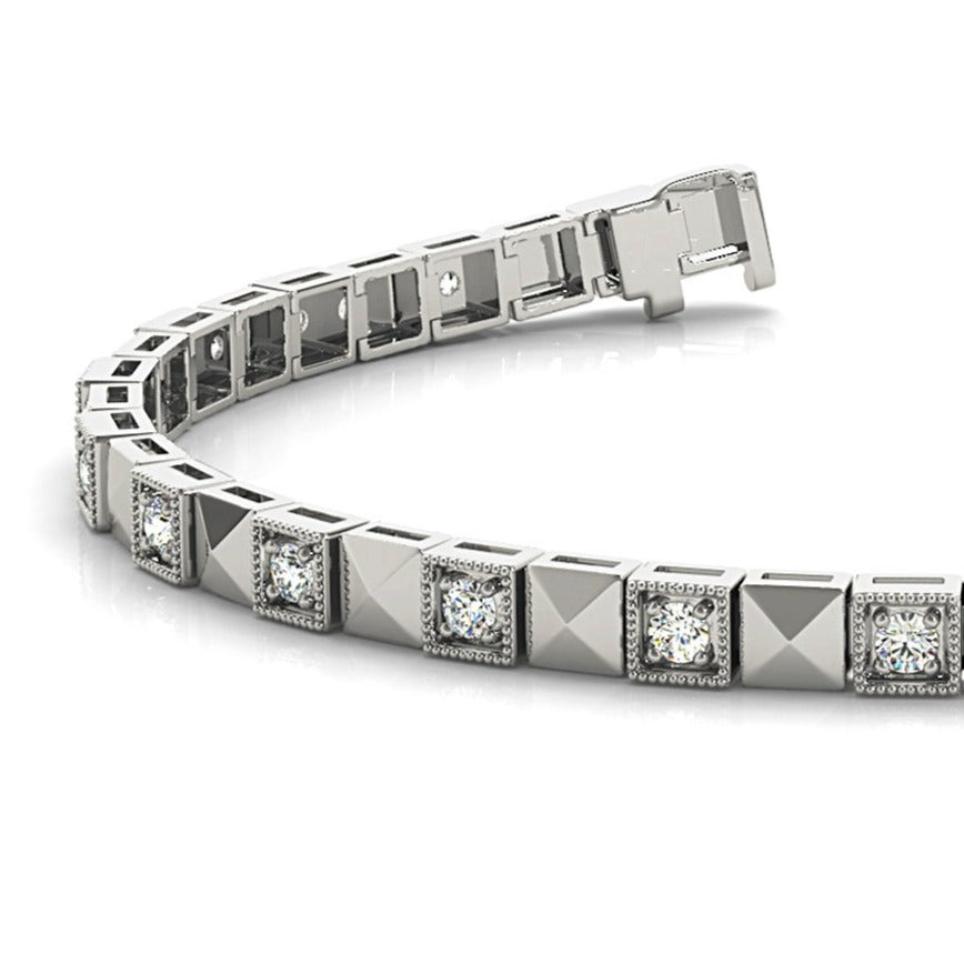 0.50 ct. Diamond Vintage Inspired Tennis Bracelet Milgrain Prong Set - 18K White Gold
