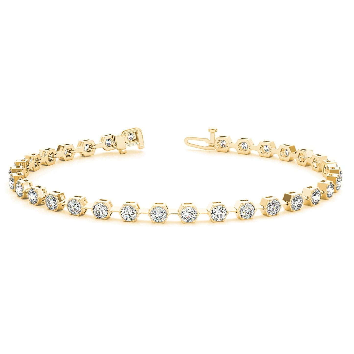 1.60 ctw Round Diamond Tennis Bracelet Pave Set - 18K Yellow Gold