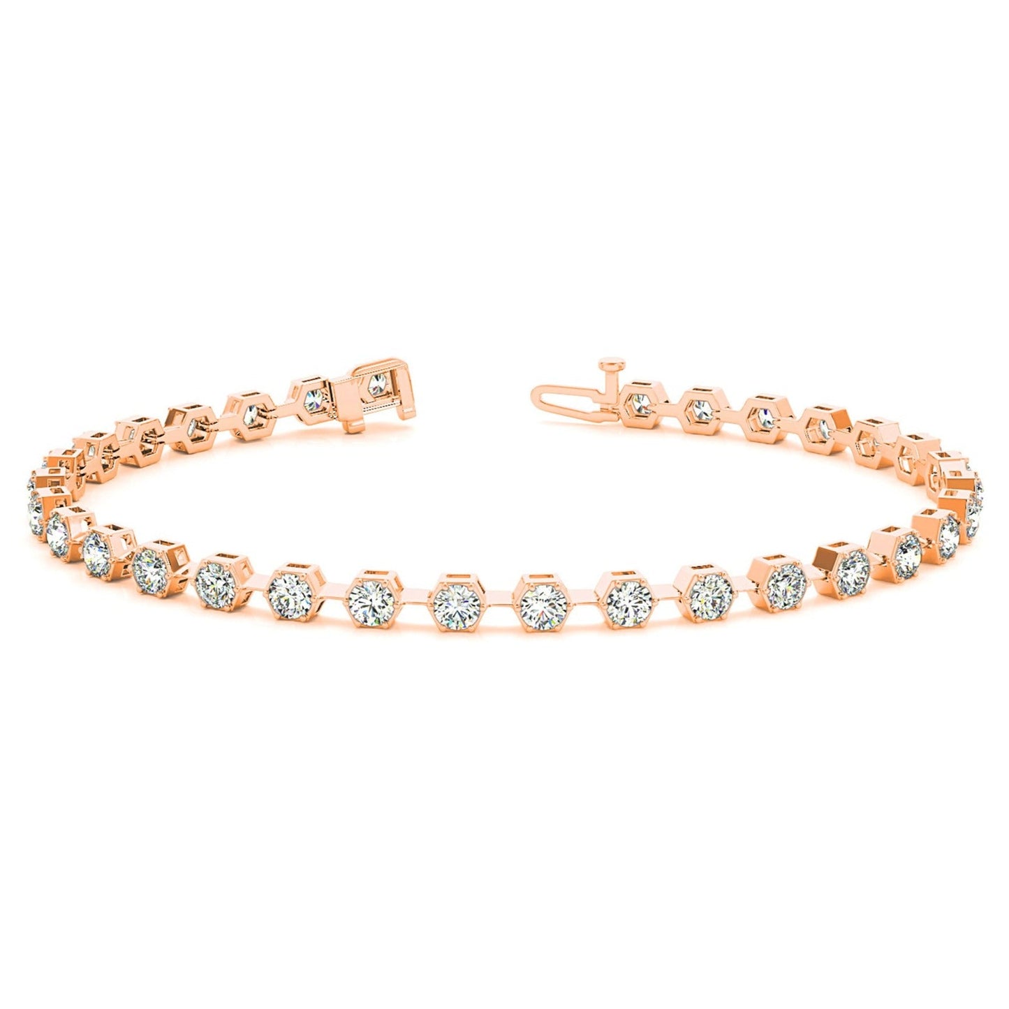 1.60 ctw Round Diamond Tennis Bracelet Pave Set - 18K Rose Gold