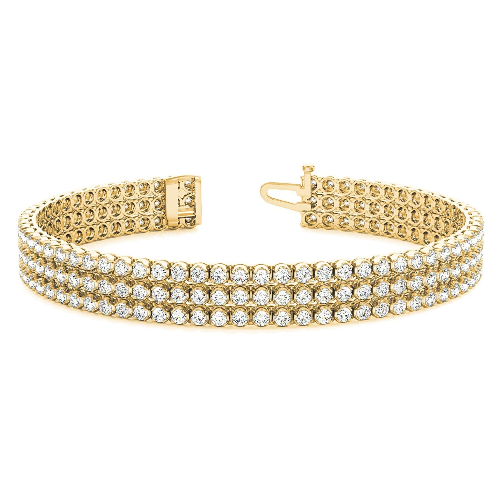 3.75 ctw Round Diamond Three Row Tennis Bracelet - 14K Yellow Gold - F-G Color VS1-VS2 Clarity
