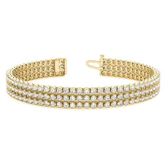 3.75 ctw Round Diamond Three Row Tennis Bracelet - 14K Yellow Gold - F-G Color VS1-VS2 Clarity