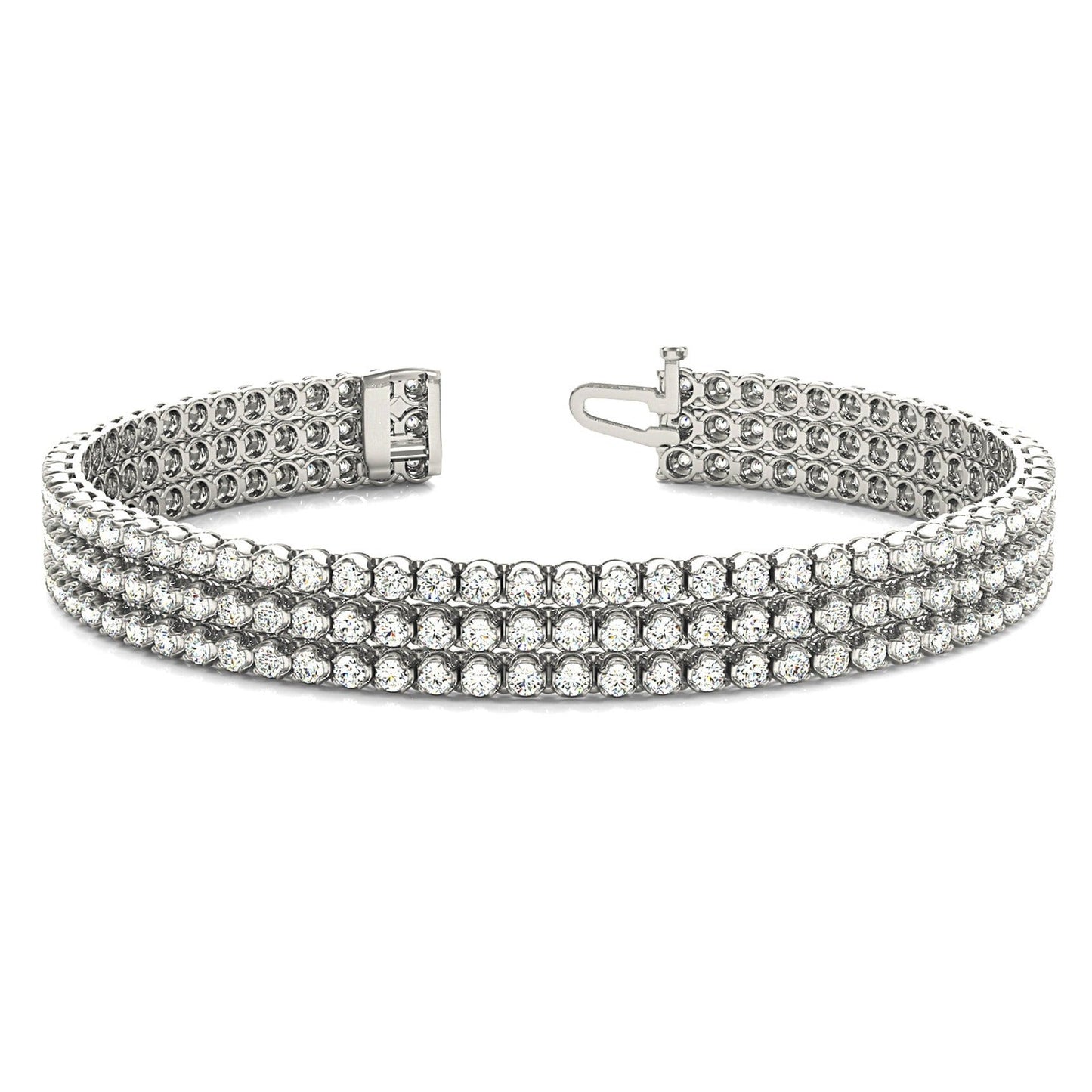 3.75 ctw Round Diamond Three Row Tennis Bracelet - 14K White Gold - G-H Color SI1-SI2 Clarity