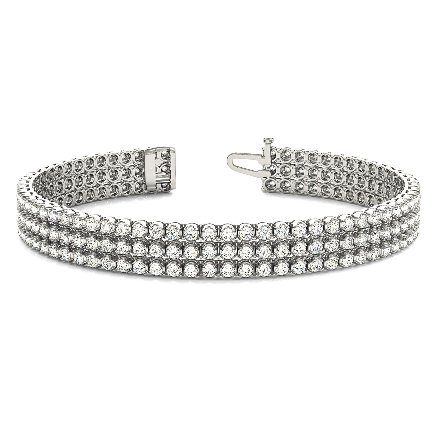 3.75 ctw Round Diamond Three Row Tennis Bracelet - 14K White Gold - G-H Color SI1-SI2 Clarity
