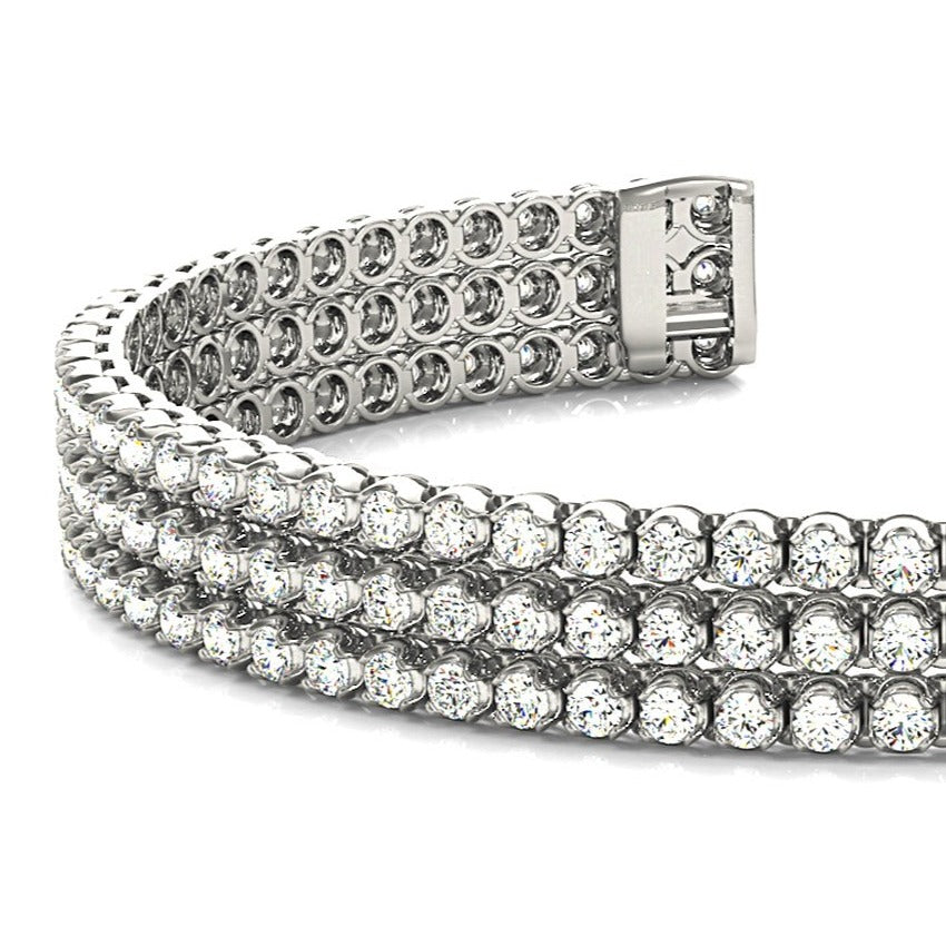 3.75 ctw Round Diamond Three Row Tennis Bracelet - 14K White Gold - F-G Color VS1-VS2 Clarity