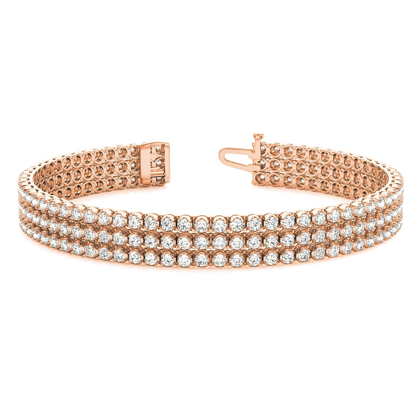 3.75 ctw Round Diamond Three Row Tennis Bracelet - 14K Rose Gold - F-G Color VS1-VS2 Clarity