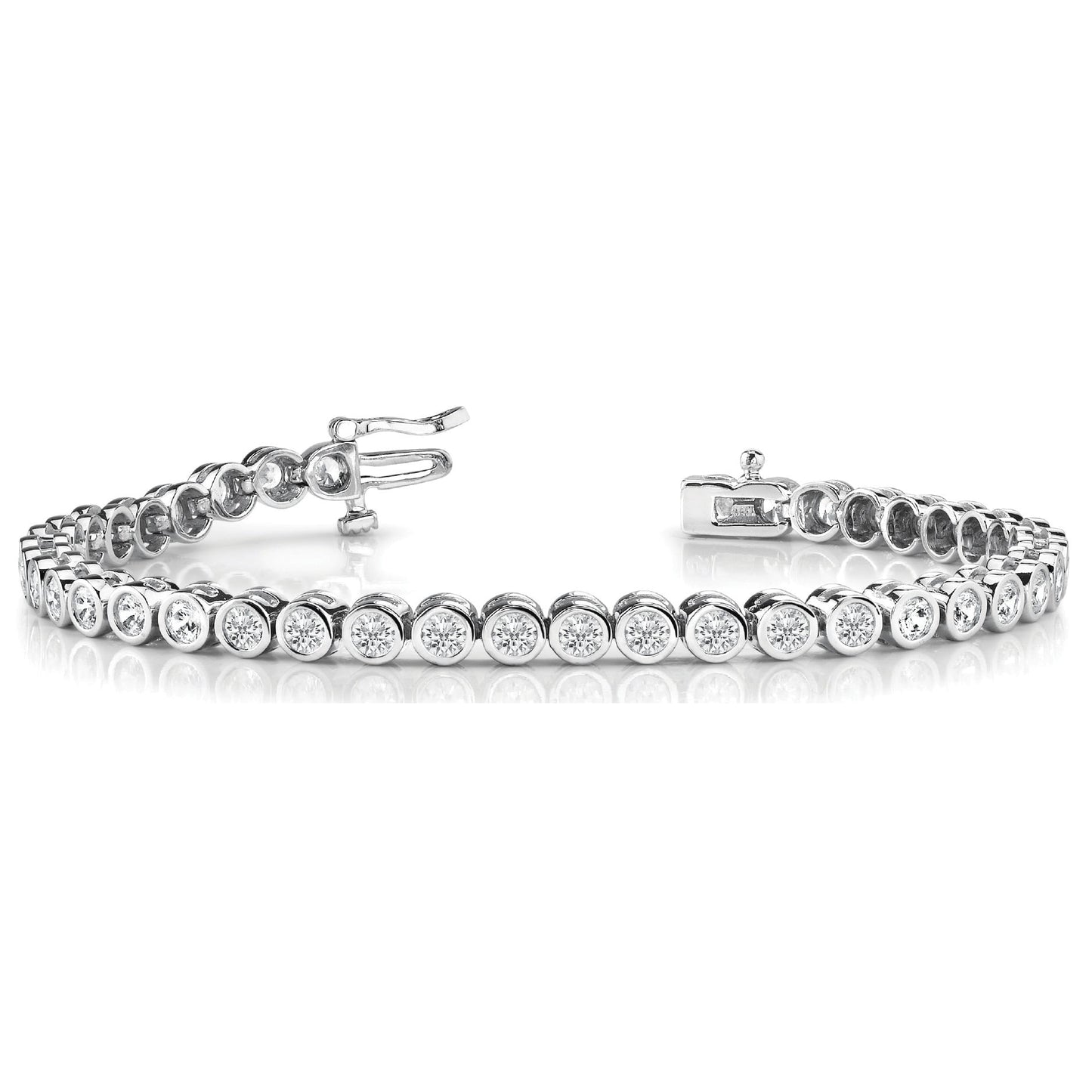 Bezel Set Round Diamond Tennis Bracelet - 14K White Gold - 8 Carat Total Weight