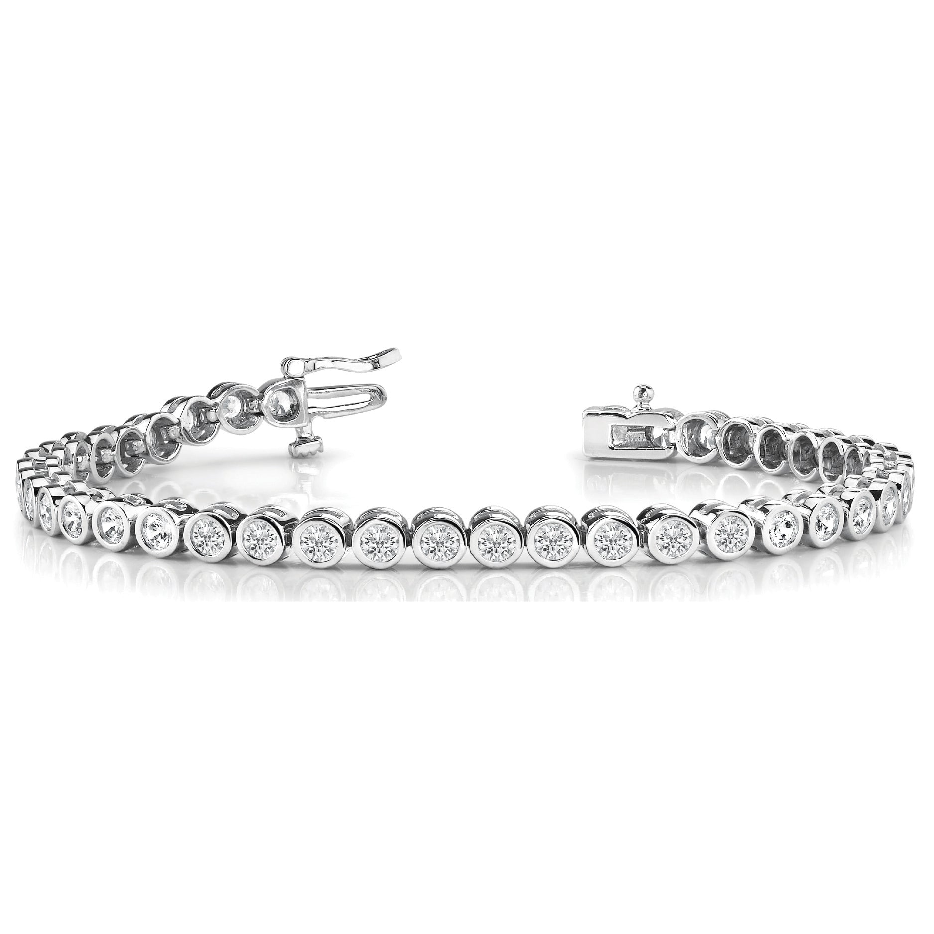 Bezel Set Round Diamond Tennis Bracelet - 14K White Gold - 8 Carat Total Weight