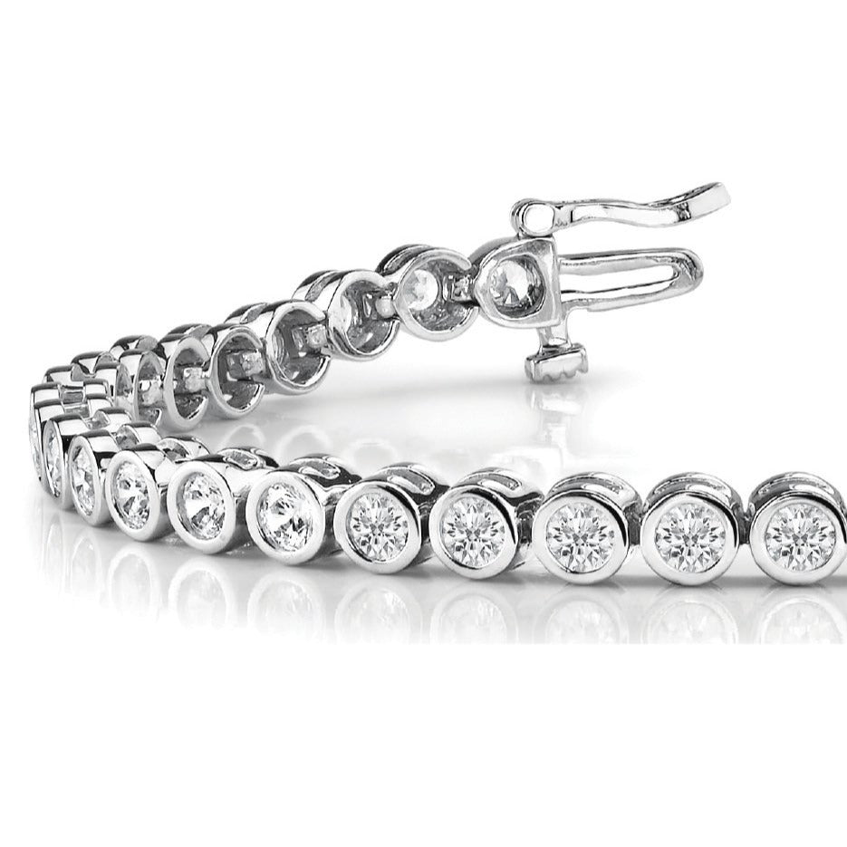 Bezel Set Round Diamond Tennis Bracelet - 14K White Gold - 2 Carat Total Weight
