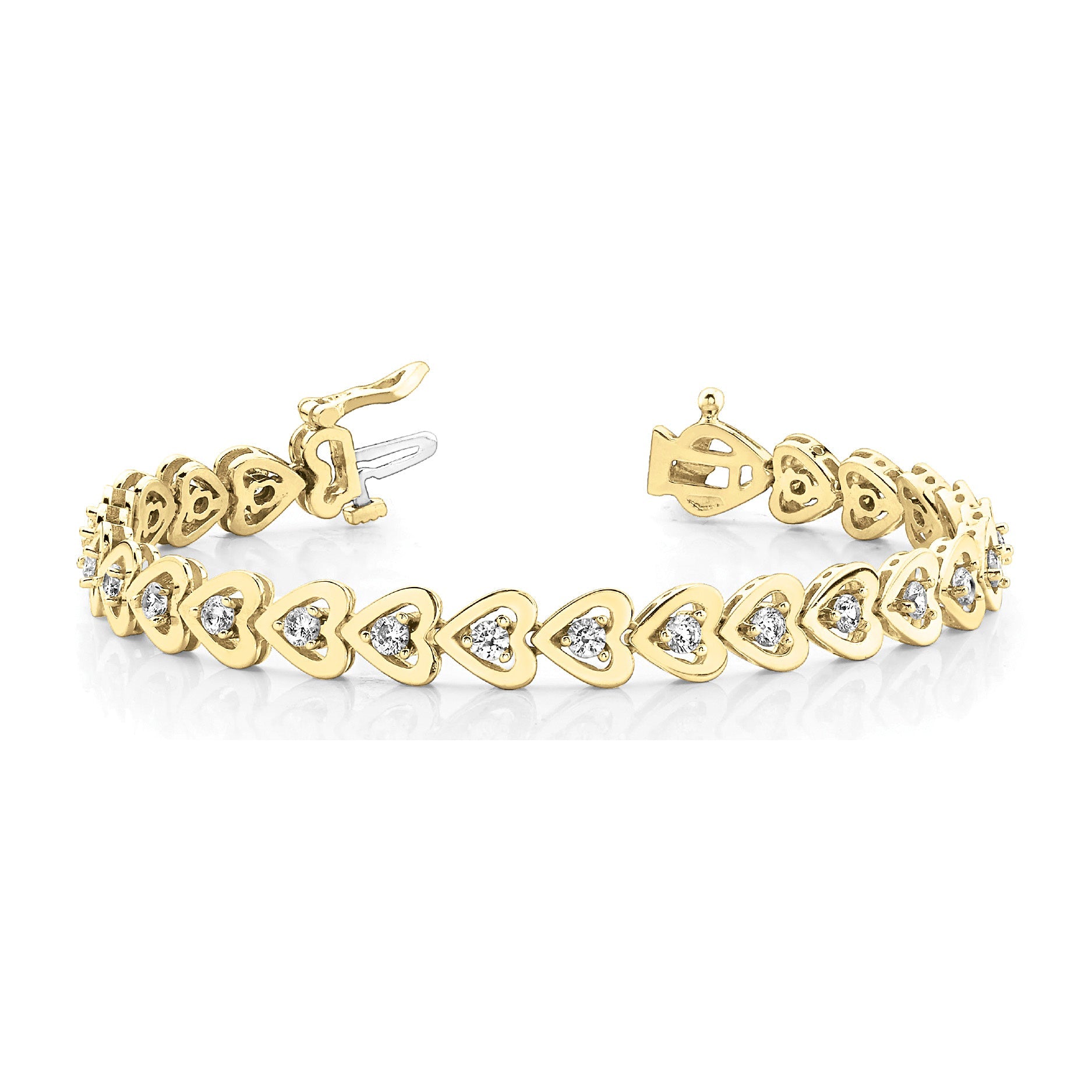 1.50 ctw Round Diamond Hearth Framed Tennis Bracelet - 14K Yellow Gold - F-G Color VS1-VS2 Clarity